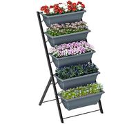 Outsunny 5-Tier Raised Garden Bed, Vertical Ladder Plant Stand with 5 Removable Boxes, Drainage Holes and Plugs, Indoor Outdoor Elevated Flower Herb Growing Box for Garden Patio Balcony, Grey