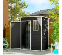 Outsunny 5' x 3' Garden Shed w/ Floor, Lockable Door, Window and Vent - 151 x 92 x 193 cm - Black - Polypropylene, Aluminium Alloy
