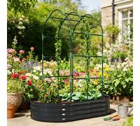 Outsunny Galvanised Raised Garden Bed w/Arched Trellis 5x3x6ft, Dark Grey | Metal Raised Bed for Garden, Open Bottom Design, Modular Outdoor Planter Box, Gloves, for Vegetables Flowers