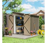 Outsunny 5 x 9ft Galvanised Metal Garden Shed with Foundation Kit, Outdoor Lean-to Shed, Tool Storage House with Lockable Doors, Gloves and 2 Air Vents for Patio, Garden, Brown