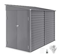 Outsunny 5 x 9ft Galvanised Metal Garden Shed with Foundation Kit, Outdoor Lean-to Shed, Tool Storage House with Lockable Doors, Gloves and 2 Air Vents for Patio, Garden, Grey