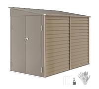 Outsunny 5 x 9ft Galvanised Metal Garden Shed with Foundation Kit, Outdoor Lean-to Shed, Tool Storage House with Lockable Doors, Gloves and 2 Air Vents for Patio, Garden, Brown
