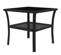 Outsunny 50cm Outdoor PE Rattan Coffee Table, Patio Wicker Two-tier Side Table with Glass Top, for Patio, Garden, Balcony, Black Black