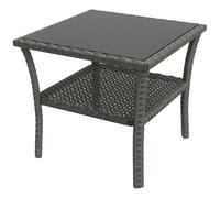 Outsunny 50cm Outdoor PE Rattan Coffee Table, Patio Wicker Two-tier Side Table with Glass Top, for Patio, Garden, Balcony, Grey Grey