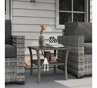 Outsunny 50cm PE Rattan Coffee Table w/ Glass Top - Grey, Grey