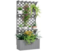 Outsunny 52L Wooden Planter with Trellis, Hanging Roof, Grey