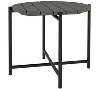 Outsunny 54 cm Round Outdoor Side Table, Industrial Small Garden Table with Slatted Wood Top and Metal Frame, Dark Grey
