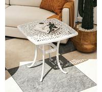 Outsunny 54 x 54cm Aluminium Outdoor Garden Side Table w/ Umbrella Hole, White