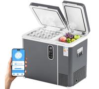 Outsunny 55L Compressor Car Fridge Freezer, Dual Zone Camping Refrigerator with App Control, 12/24V DC and 100-240V AC, Portable Electric Cool Box with Foldable Handle, Truck, Campervan, RV, Boat