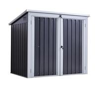 Outsunny 2-Bin Corrugated Steel Rubbish Storage Shed w/ Locking Doors Lid Unit