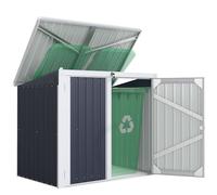 Outsunny 5ft x 3ft Metal Garden Shed with Chain Lid, Waterproof | Wheelie Bin Storage, Openable Front & Top Doors, Outdoor Storage, for 2 Trash Bins, Garden Tools