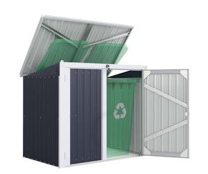 Outsunny 5ft x 3ft Metal Garden Shed with Chain Lid, Waterproof | Wheelie Bin Storage, Openable Front & Top Doors, Outdoor Storage, for 2 Trash Bins, Garden Tools