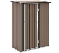 Outsunny 5ft x 3ft Metal Garden Storage Shed, Outdoor Tool Shed with Sloped Roof, Lockable Door for Tools, Equipment, Brown Brown