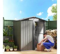 Outsunny 5ft x 4.3ft Outdoor Metal Storage Shed with Sliding Door Sloped Roof, Grey