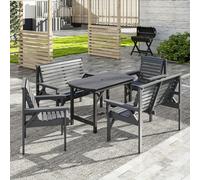 Outsunny 5PC Patio Dining Set Wooden Table and Chairs w/ Umbrella Hole Grey - Grey