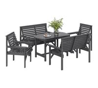 Outsunny 5 Piece Wooden Garden Dining Set for 6, Outdoor Conversation Set with 2 Armchairs, 2 Loveseats and Dining Table with Umbrella Hole for Patio, Balcony, Grey