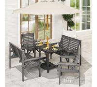 OUTSUNNY 5PC Patio Dining Set Wooden Table & Chairs w/ Umbrella Hole Grey Outsunny Grey