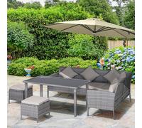 Outsunny 6Pcs Rattan Sofa Set Coffee Table Footstool Outdoor W/ Cushion - Beige, Grey