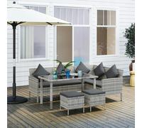 Outsunny 5Pcs Rattan Dining Corner Sofa Set, Garden Furniture Set, Dark Grey, Grey