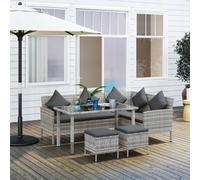 Outsunny 5Pcs Rattan Dining Corner Sofa Set, Garden Furniture Set, Dark Grey