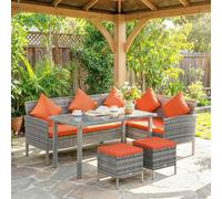 Outsunny 5Pcs Rattan Dining Corner Sofa Set, Garden Furniture Set, Orange