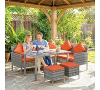 Outsunny 5Pcs Rattan Dining Corner Sofa Set, Garden Furniture Set, Orange Orange