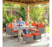 Outsunny 5Pcs Rattan Dining Corner Sofa Set, Garden Furniture Set, Orange, Blue