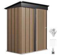 Outsunny 5x3ft Garden Shed, Outdoor Metal Shed with Adjustable Shelf, Pent Roof, Lock and Gloves for Patio Tool Storage, Brown with Foundation Kit
