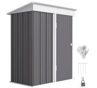 Outsunny Steel Garden Shed, Small Lean-to Shed for Bike Tool, 5x3 ft, Grey