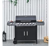 Outsunny 6+1 Burner Gas Bbq Grill Garden Barbecue With Wheels, Cabinet