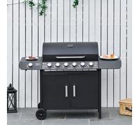 Outsunny 6+1 Burner Gas BBQ with Wheels, Cabinet, Black