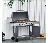 Outsunny 6+1 Burner Gas BBQ Grill Garden Barbecue with Wheels, Cabinet Grey - Grey - Metal - 135L x 51.5W x 100Hcm