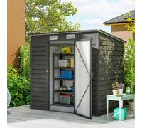 Outsunny 6.3 x 4.3FT Galvanised Metal Garden Shed with Lockable Door, Grey