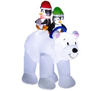 Outsunny 6.4FT Christmas Inflatable Two Penguins Riding on Polar Bear, White