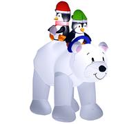 Outsunny 6.4Ft Christmas Inflatable Two Penguins Riding On Polar Bear In White White