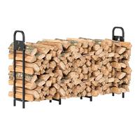 Outsunny 6.5 FT Steel Firewood Log Rack with 300 kg Capacity, Heavy Duty Indoor Outdoor Fireplace Wood Storage Shelf, Log Holder/Stand with Extra Support Legs, Decorative Bonfire Pattern, Black