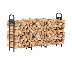 Outsunny 6.5 FT Steel Firewood Log Rack with 300 kg Capacity, Heavy Duty Indoor Outdoor Fireplace Wood Storage Shelf, Log Holder/Stand with Extra Support Legs, Decorative Bonfire Pattern, Black