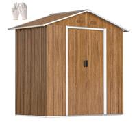 Outsunny 6.5 x 3.5ft Metal Garden Shed, Outdoor Storage Shed for Tool Organization with Double Sliding Doors and 4 Vents for Garden, Patio, Brown Wood Effect