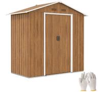 Outsunny 6.5 x 3.5ft Metal Garden Shed, Outdoor Storage Shed for Tool Organization with Double Sliding Doors and 4 Vents for Garden, Patio, Brown Wood Effect Brown