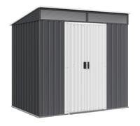 Outsunny 6.5 x 4FT Galvanised Metal Garden Shed with Foundation Kit, Lockable Tool Storage House with Double Sliding Doors and 2 Vents, Grey Grey