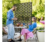 OUTSUNNY 6.5FT Metal Outdoor Privacy Screen Panel w/ Stand, Grid Style in Black Outsunny Black