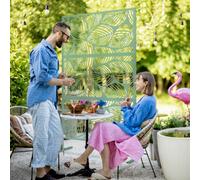 OUTSUNNY 6.5FT Metal Outdoor Privacy Screen Panel w/ Stand, Leaf Style in Green Outsunny Green