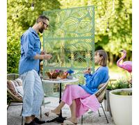 Outsunny 2 x 1m Green Leaf Style Metal Outdoor Privacy Screen Panel with Stand - Wilko