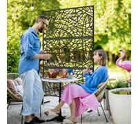 Outsunny 6.5FT Metal Outdoor Privacy Screen Panel w/ Stand, Twisted Lines