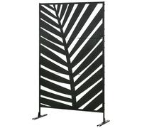 Outsunny Decorative Garden Privacy Screen with Stand, 6.5FT Freestanding Metal Outdoor Divider, Decorative Privacy Panel with Expansion Screws for Garden Pool Hot Tub, Banana Leaf Style, Black