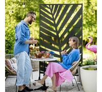 OUTSUNNY 6.5FT Metal Outdoor Privacy Screen with Stand & Ground Stakes, Banana Leaf in Black Outsunny Black