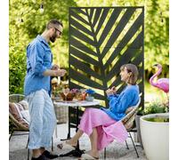 Outsunny 6.5FT Metal Outdoor Privacy Screen with Stand and Ground Stakes, Banana Leaf, Black