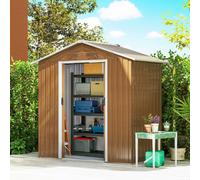 Outsunny 6.5x3.5ft Metal Garden Shed for Garden, Brown Wood Effect