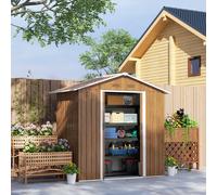 Outsunny 6.5 x 3.5ft Metal Garden Shed, Outdoor Storage Shed for Tool Organization with Double Sliding Doors and 4 Vents for Garden, Patio, Brown Wood Effect