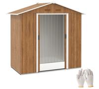 Outsunny 6.5 x 3.5ft Metal Garden Shed, Outdoor Storage Shed for Tool Organization with Double Sliding Doors and 4 Vents for Garden, Patio, Brown Wood Effect